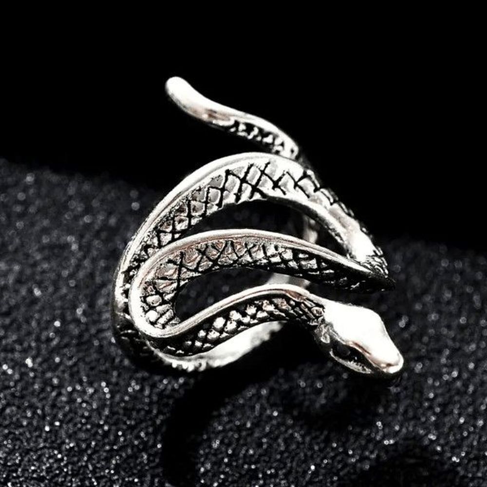 Silver Gothic Snake Adjustable Ring - Picture 3 of 6